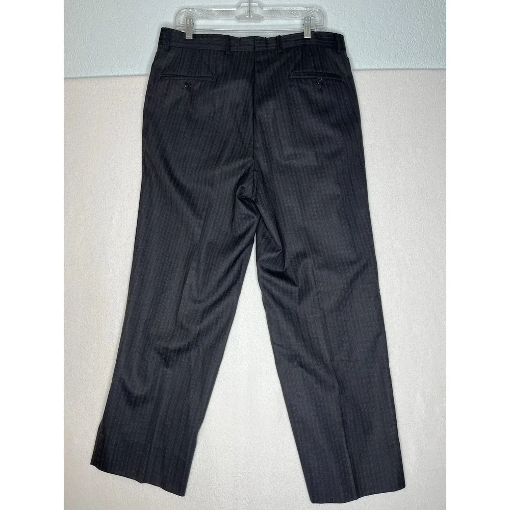 Caracciolo Mens 36x30 Dress Pants Charcoal Pinstripe Merino Wool Made in Italy